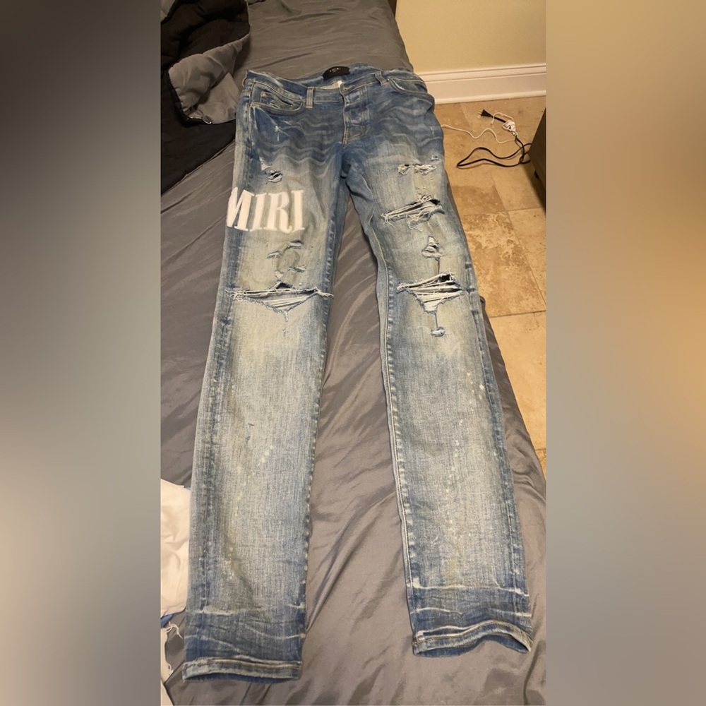 Amiri leather clay indigo jeans size 34